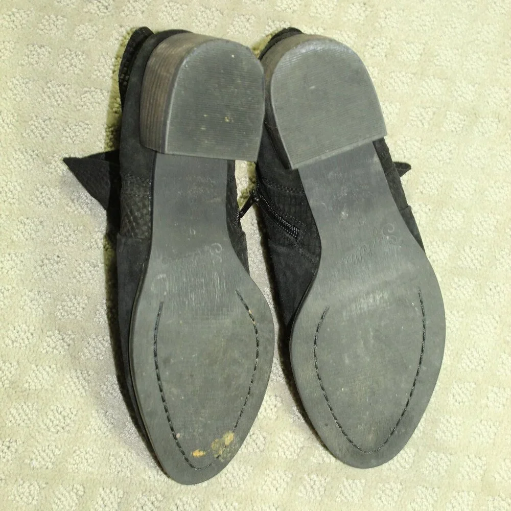Seychelles Black Ankle Boots Ladies Sz 9 Textured Suede Zip Block Heel - Picture 6 of 6